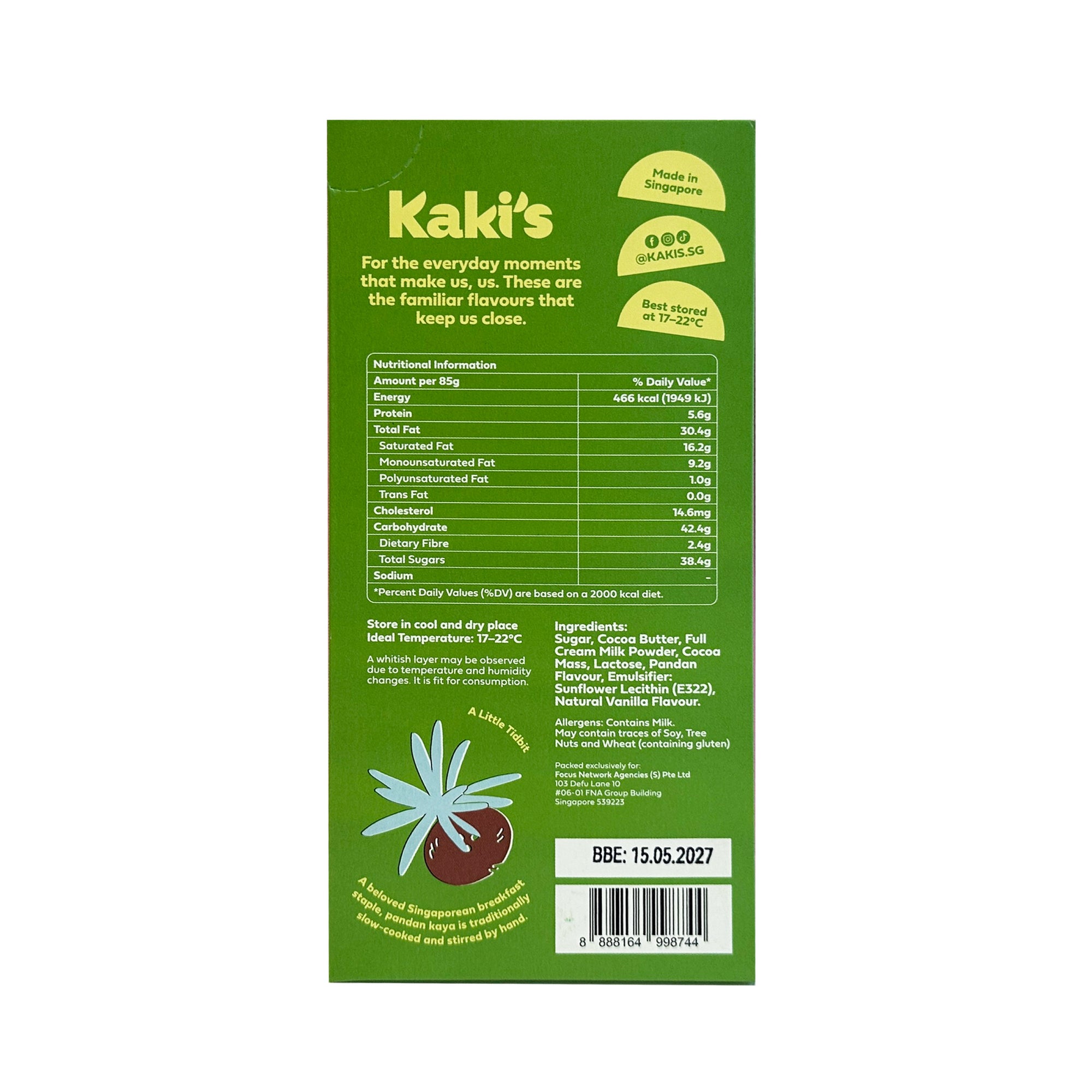 Kaki's Pandan Kaya Bar 85g