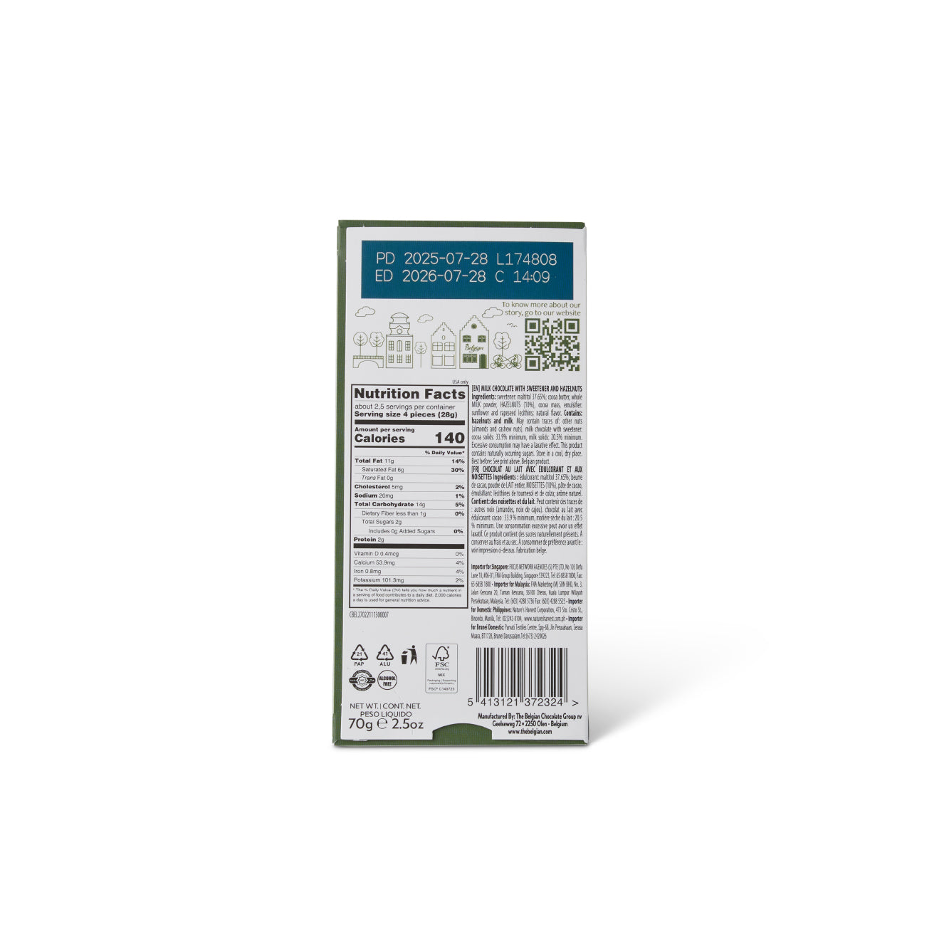 The Belgian No Sugar Added Dark Chocolate Hazelnut 70g