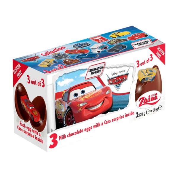 Zaini Chocolate Eggs Cars Neon Tripack 60g