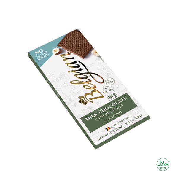 The Belgian No Sugar Added Milk Chocolate Bar with Hazelnuts 100g