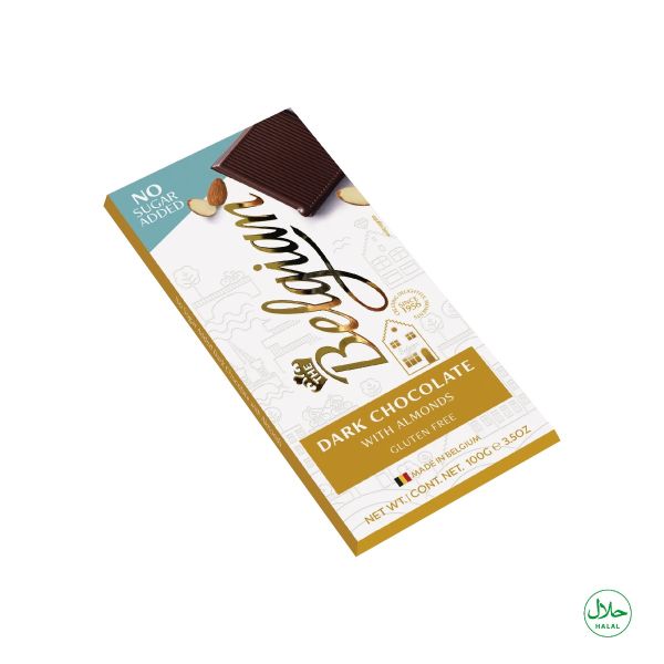 The Belgian No Sugar Added Dark Chocolate Bar with Almonds 100g