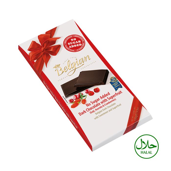 The Belgian No Sugar Added Dark Chocolate Bar with Superfruit 100g