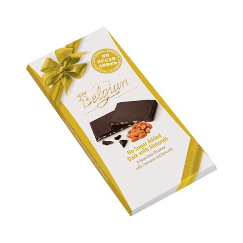 The Belgian No Sugar Added Dark Chocolate Bar with Almonds 100g