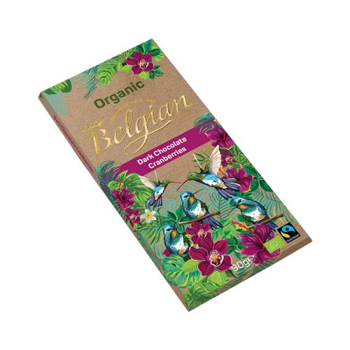 The Belgian Organic Dark Chocolate Bar with Cranberries 90g