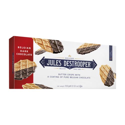 Jules Destrooper Butter Crisps with Belgian dark chocolate 100g