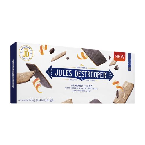 Jules Destrooper Almond Thins with Dark Chocolate & Orange 125g