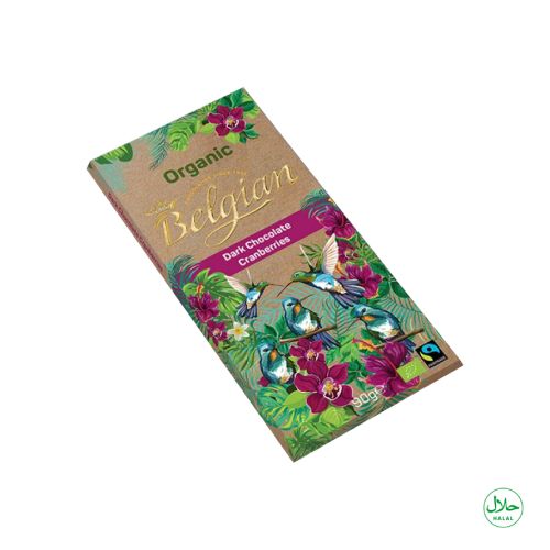 The Belgian Organic Dark Chocolate Bar with Cranberries 90g