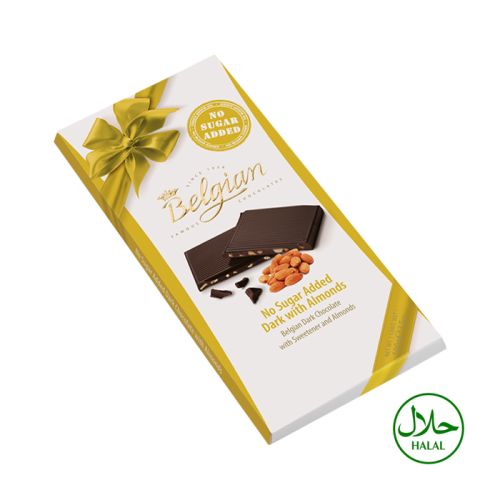 The Belgian No Sugar Added Dark Chocolate Bar with Almonds 100g