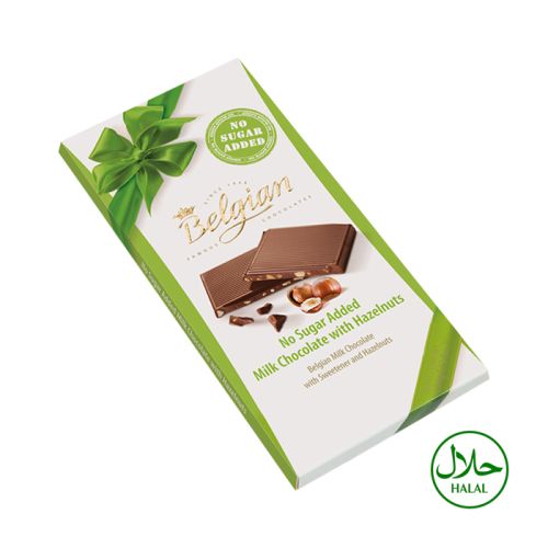 The Belgian No Sugar Added Milk Chocolate Bar with Hazelnuts 100g